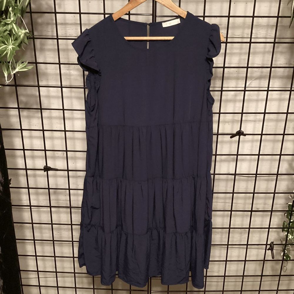 Navy Blue Summer Sleeveless Ruffle Sleeve Dress B236